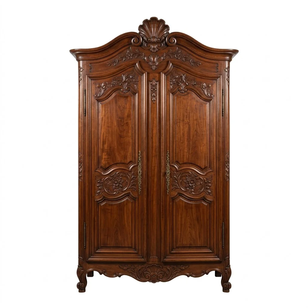 French Provincial Carved Walnut Armoire - Image 1