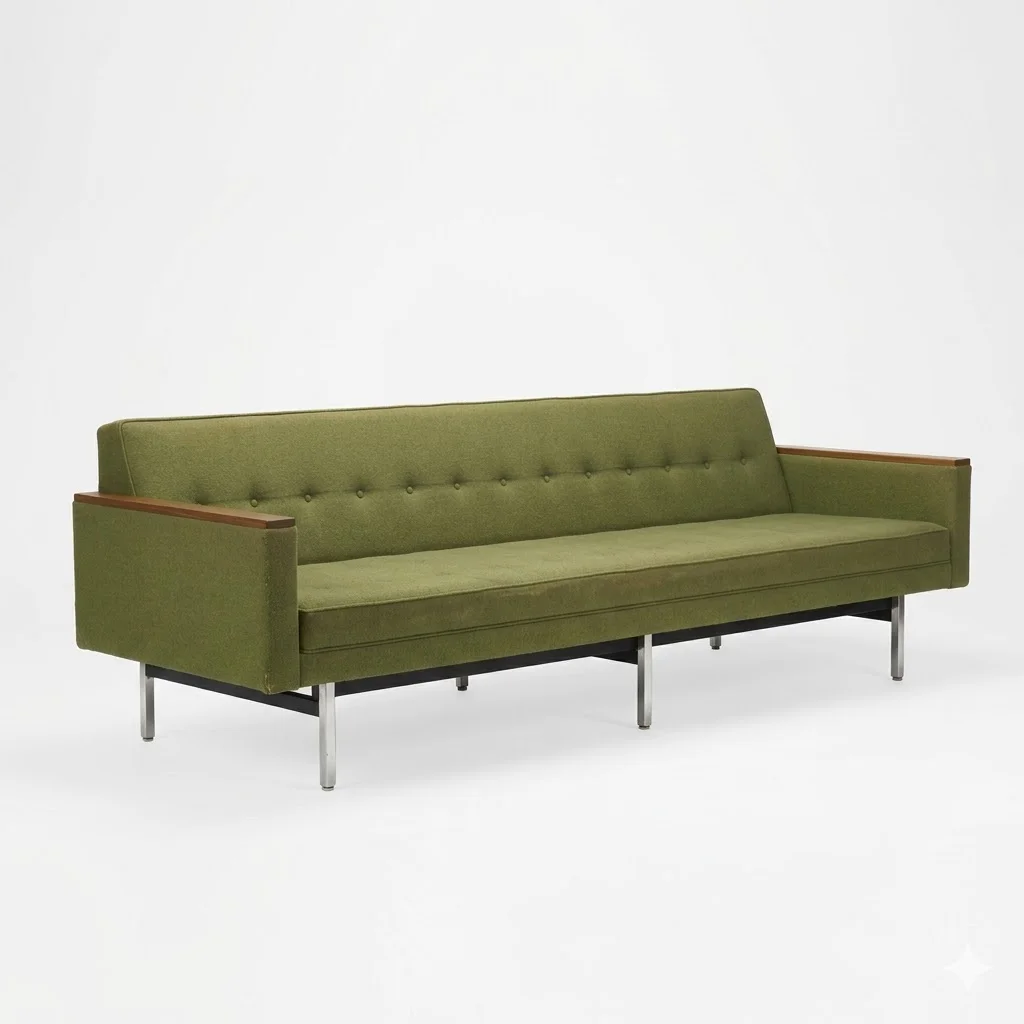 Mid-Century Modern Green Tufted Sofa - Image 1